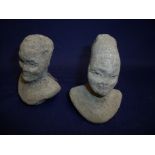 Two early African mud figures, a male and female head & shoulder busts (approx. 10cm high)