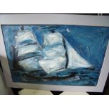 Framed and mounted original George Hainsworth artwork on board 'Sailing Boat', the reverse signed