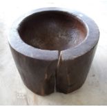 Large hollowed out elm style tree truck bowl/mortar with inset carrying handles to the sides and