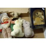 Boxed Burberrys bear and a selection of vintage bears and Eskimo type doll