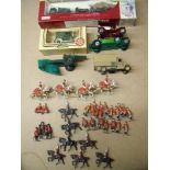 Collection of military lead soldiers, Royal Household etc and a selection of die-cast vehicles