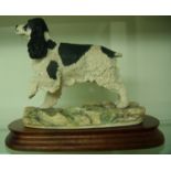 Border Fine Arts figure of a black & white Spaniel on wooden plinth