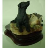 Border Fine Arts figure of a black Labrador and shooting equipment, mounted on wooden plinth