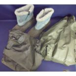 Pair of size 10 muck boot style boots, waterproof leggings etc