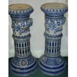 Pair of 19th/20th C German style salt glazed ceramic jardinière stands in the form of columns with