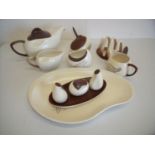 Carlton ware breakfast style service comprising of teapot, sugar basin, milk jug, toast rack,