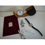 Cased Valentine necklace, Masonic cufflinks, traveling clock and various wrist watches including a