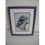 Small framed and mounted Robert E Fuller print of a badger (23cm x 28cm)