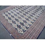 Large Kilim type beige and blue ground rug (254cm x 340cm)