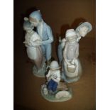 Group of three Nao figures, two of courting couples (1 A/F) and another of a seated shepherd boy