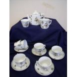 English miniature transfer print, early 20th C six place coffee service with milk can and sugar