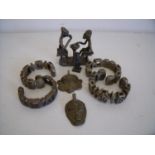 Small selection of bronze type tribal artwork bracelets, pendants etc