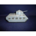 Heavy cast metal and painted figure of a WWII period tank (13cm x 8cm x 7cm)