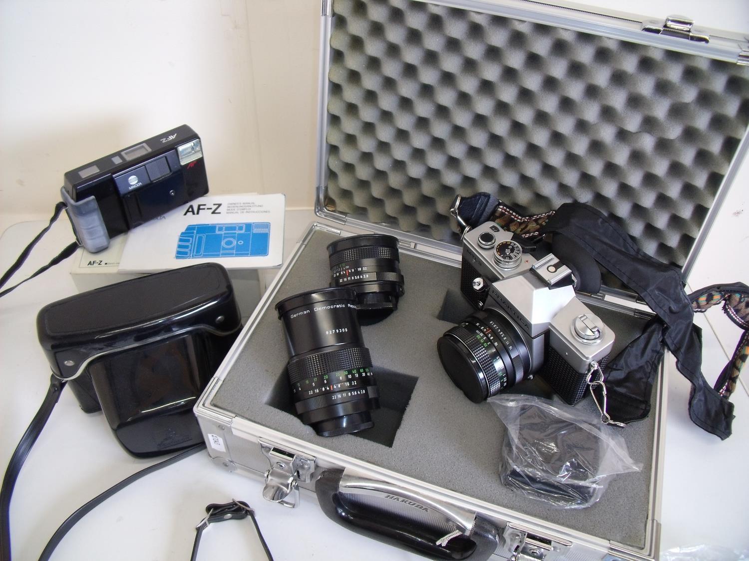 Aluminium flight cased Praktica MTL3 camera with additional carry case and a Minolta AFZ