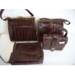 Four vintage ladies crocodile skin handbags