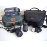 Pentax P30T camera with two lenses, carry case & accessories and a cased canon video camera (2)