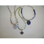 Three modern dress jewellery necklaces with pendants including Lapis in silver mounts (3)