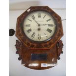 19th C walnut inlaid drop dial wall clock with painted wooden dial for G. Spigelhalter Hackney