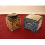 Troika blue ground vase of square form, signed to the base Troika AB and another Troika vase the