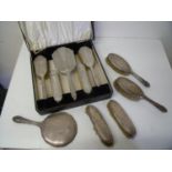 Cased five piece Birmingham silver hallmarked Art Deco dressing table brush and mirror set (case A/