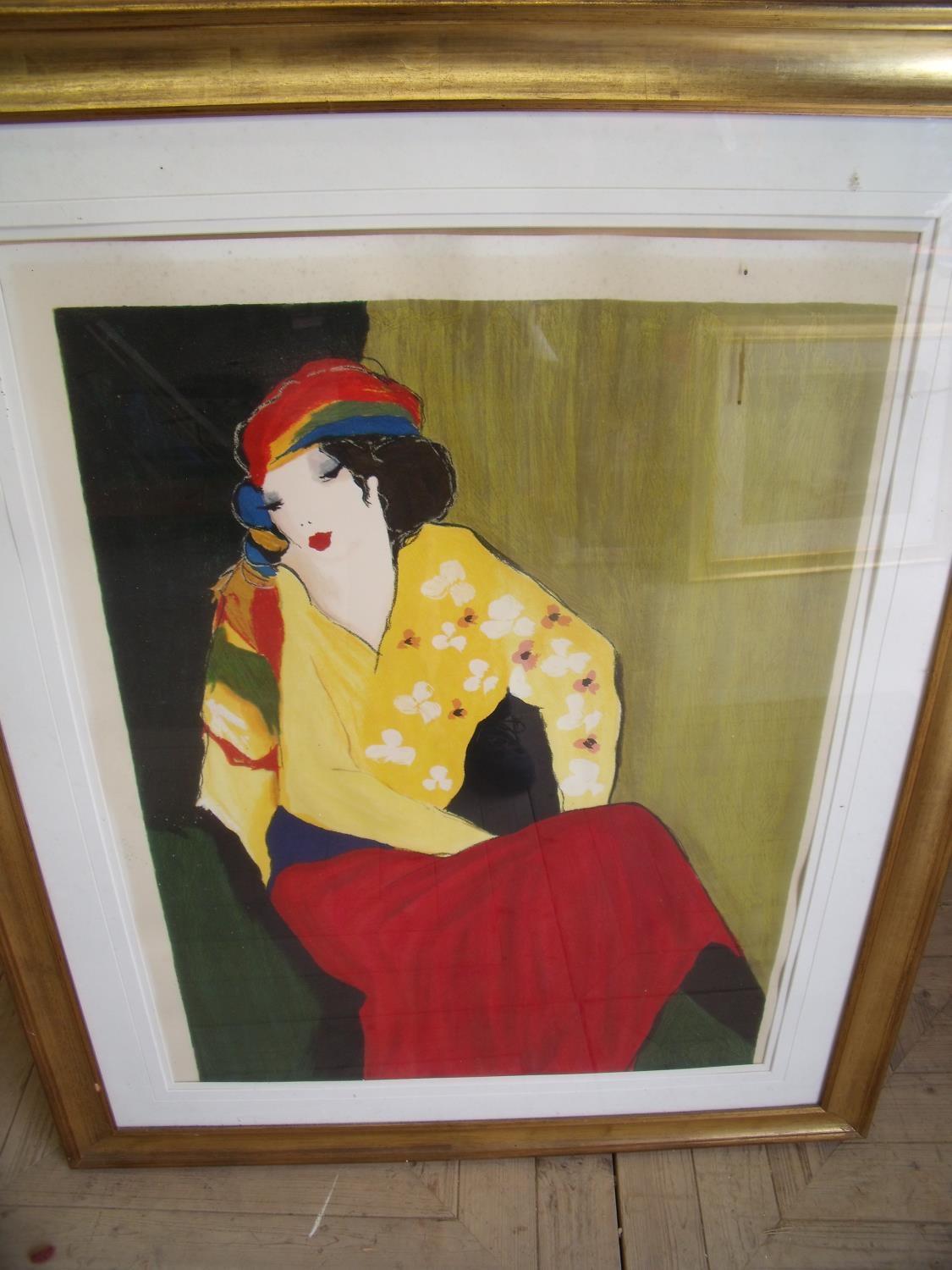 Extremely large gilt framed and mounted coloured print (105cm x 130cm)