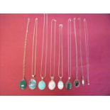 Selection of various silver mounted hardstone & gemstone necklaces, pendants etc