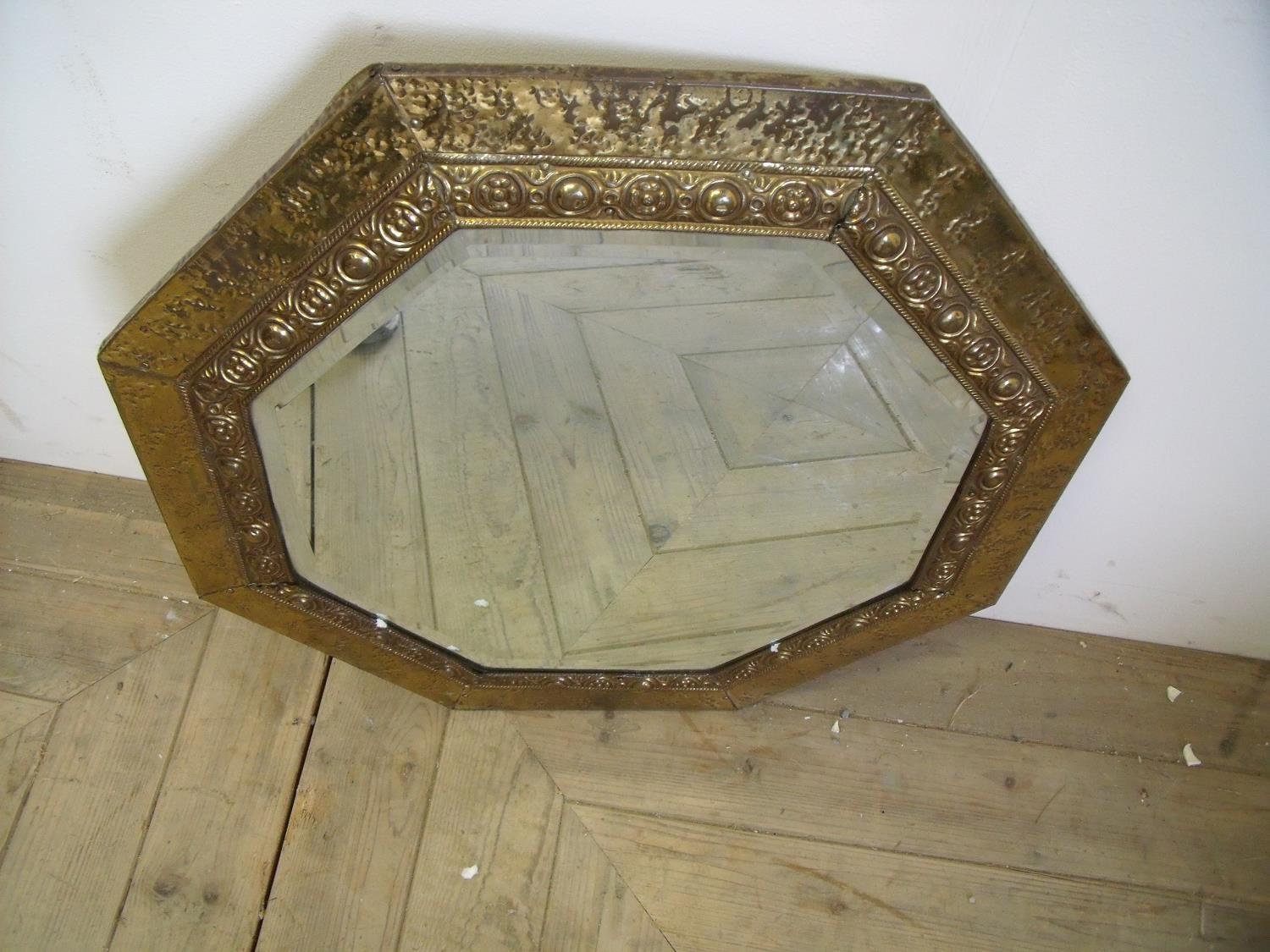 Octagonal brass framed hall mirror