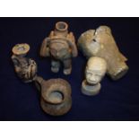 Selection of various antiquities and later items including Roman style glass beaker, terracotta jug,