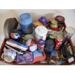 Large selection of vintage and modern tins mostly branded type and novelty tins including Simpsons