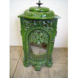 Late 19th C French cast metal and green enamel stove converted into a display light (70cm high)