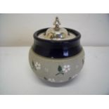 Lovatt's Langleyware stoneware jar with silver plated RAF lid (A/F)