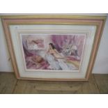 Framed and mounted artist proof signed Gordon King No 698/850 print of semi-nude lady (94cm x 78cm)