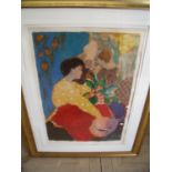 Extremely large gilt framed and mounted coloured lithograph No 121/350, signed lower right '