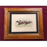 Framed watercolour of racehorses by G W Taylor from the 1950s