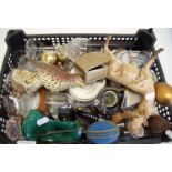 Box of various decorative items including Beswick thrush, a Beswick deer (A/F), various