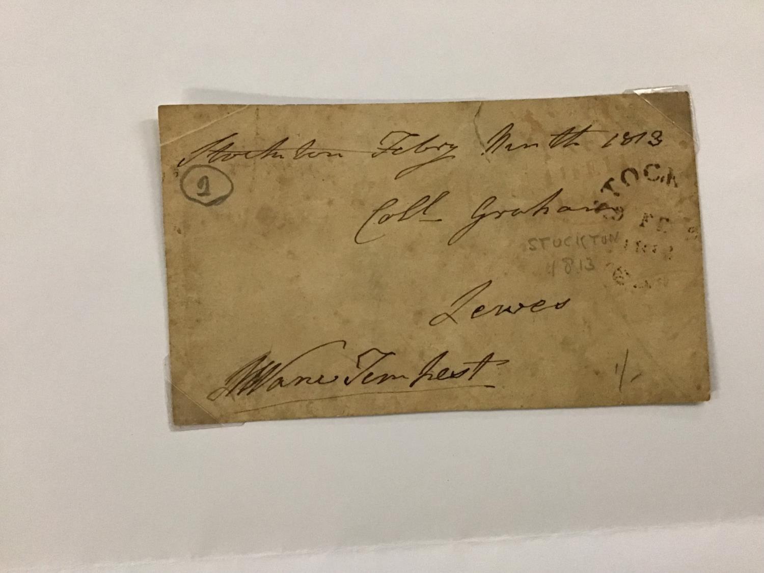 Piece of an envelope signed by Sir Henry-Vane Tempest dated 1813