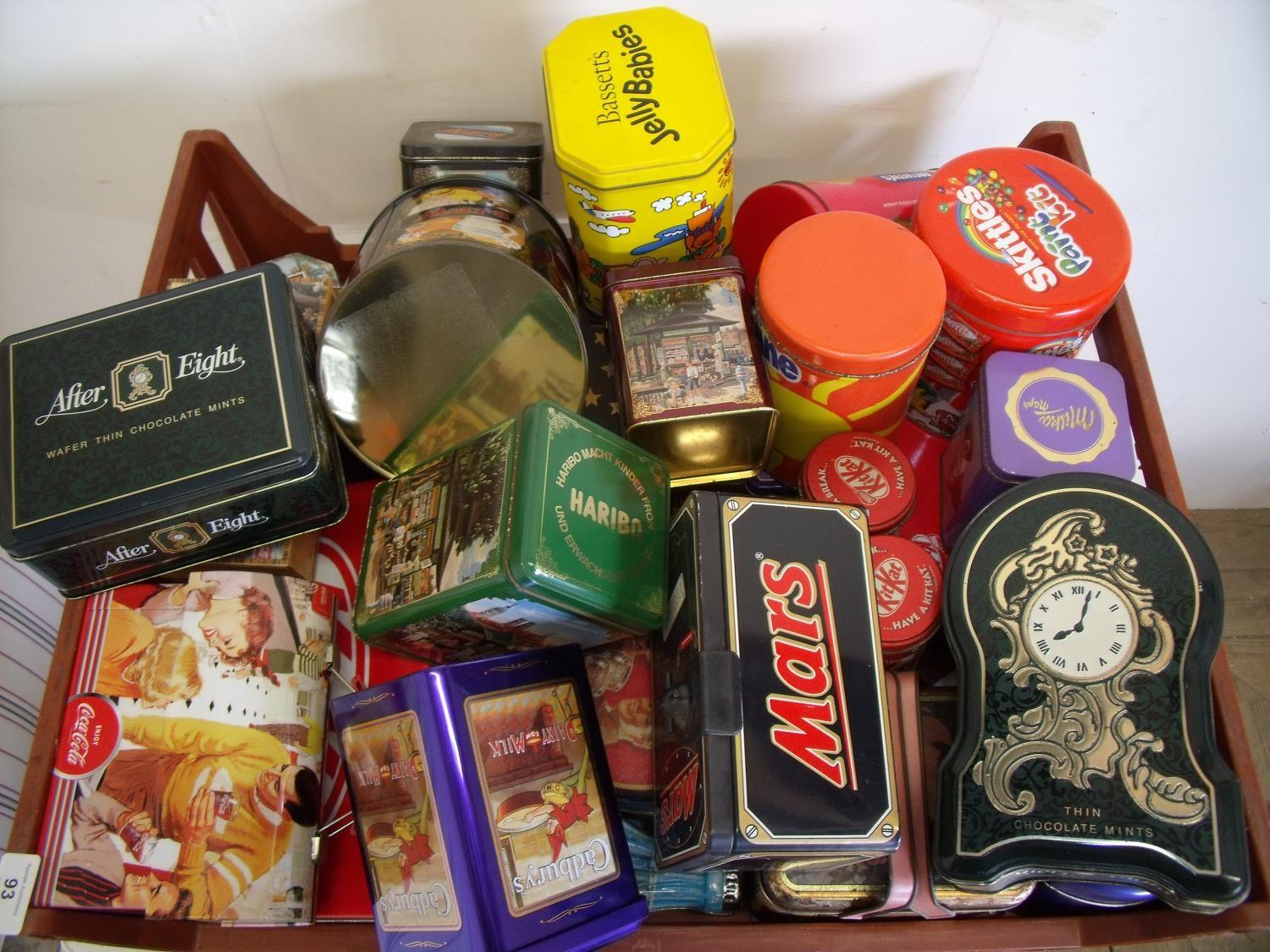 Large selection of various branded tins including Coca Cola, Mars, After Eight, KitKat etc