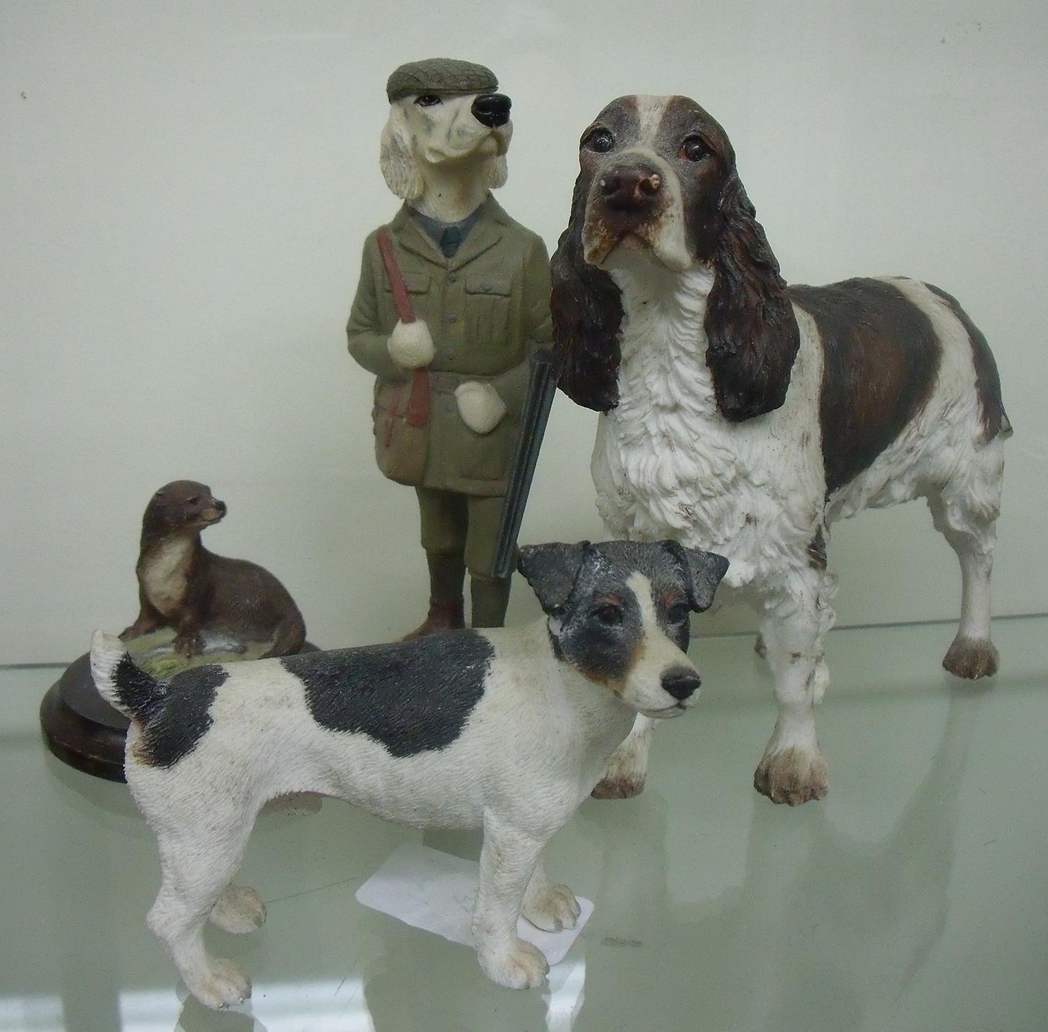Border Fine Arts style figure of a Jack Russell (A/F), another larger figure of a Spaniel and two