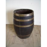 Brass coopered oak barrel stick stand (61cm high)