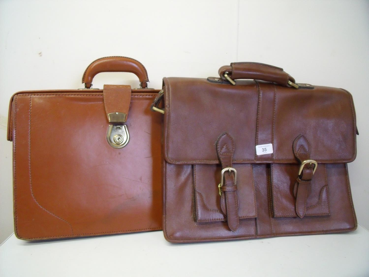 Two brown leather satchels