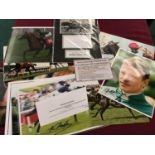 Selection of various coloured photos signed by jockeys including Walter Swinburn, Pat Eddery, Kieron