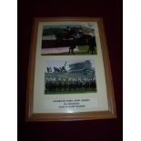 Framed photo montage signed by Irish jump jockey B J Crowley (33cm x 24cm)