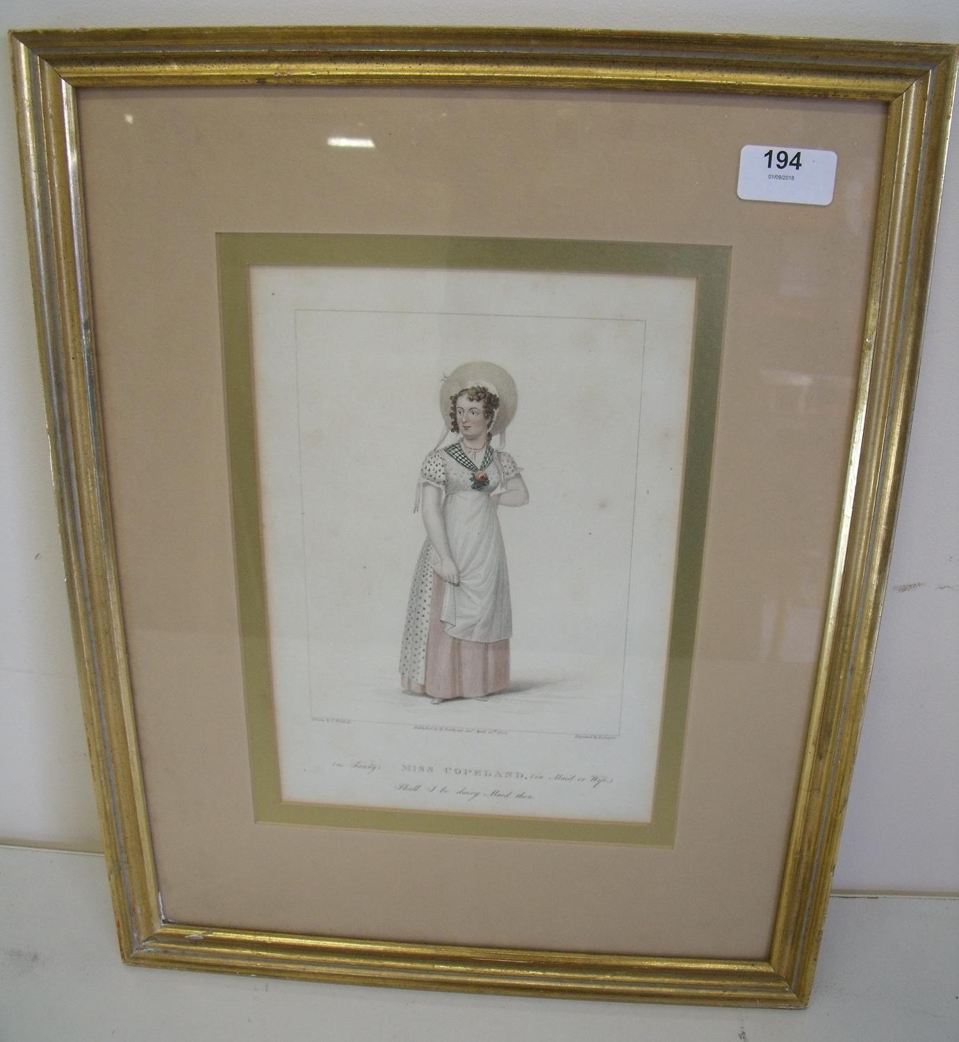 Gilt framed and mounted coloured print by E. Waldeck published by H. Berthound April 20th 1822