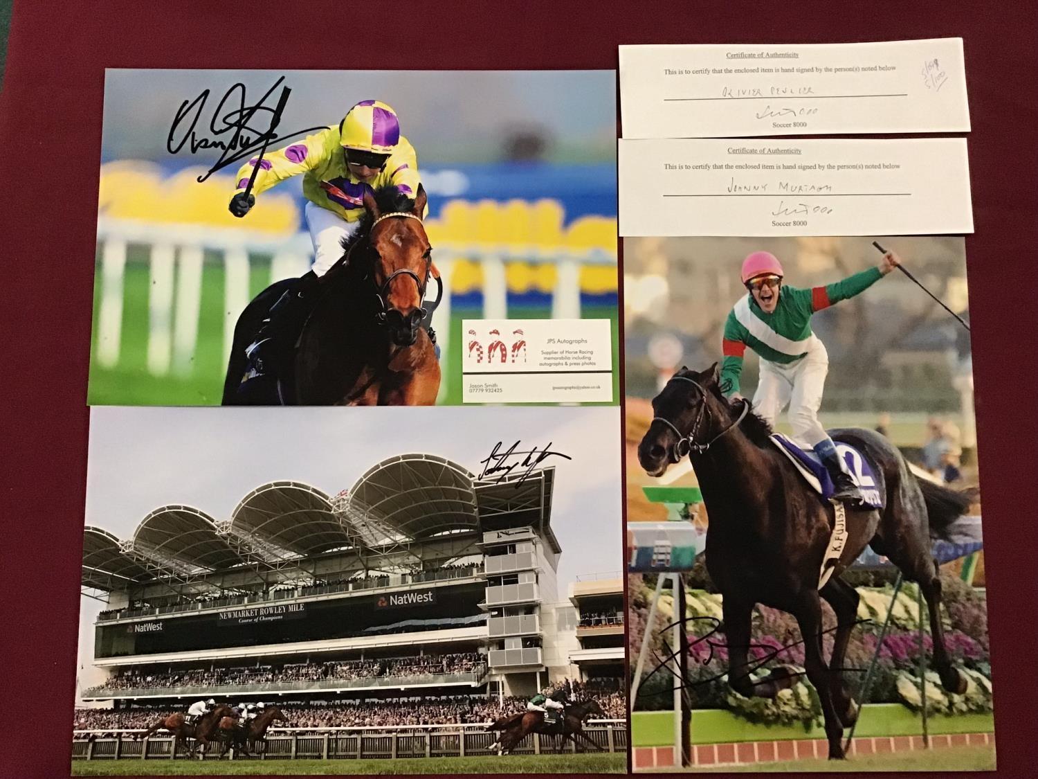 Selection of various 12.8inch colour prints signed by jockeys including Olivier Peulier, Oisin - Bild 2 aus 3