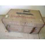 Vintage canvas and leather travelling trunk with heavy brass lock