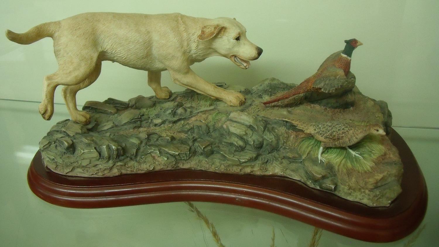 Border Fine Arts figure group of a yellow Labrador and pheasant A1440, from the Action Dogs