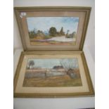 Pair of framed and mounted watercolours by J. Cowlin 1892 (60cm x 44cm including frames)