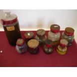 Interesting collection of nine glass jars with wax sealed lids containing various specimens