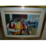 Large gilt framed and mounted coloured print (103cm x 127cm including frame)