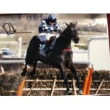 Three large colour photographs signed by various jockeys including Richard Johnson etc